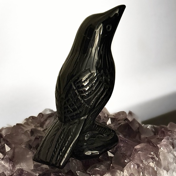 NEW AAA Premium Black Obsidian Crystal Crow Carving - Picture 2 of 3